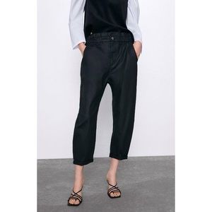 ZARA COATED DENIM PAPERBAG PANTS